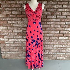 Boden Coral Maxi Dress with Navy Floral Print